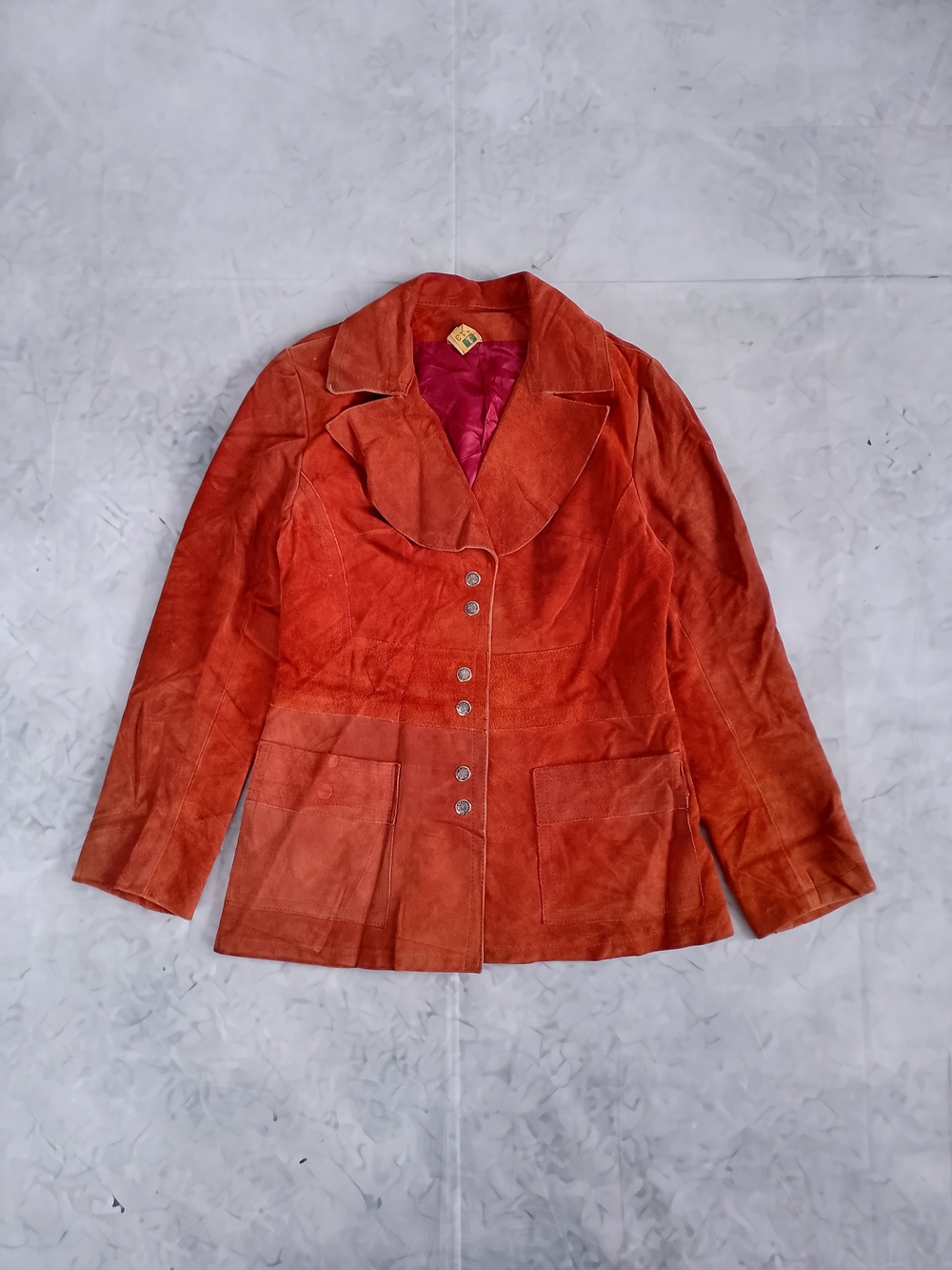 VINTAGE Suede Button-Front Jacket in Rust Orange - Picture 7 of 9